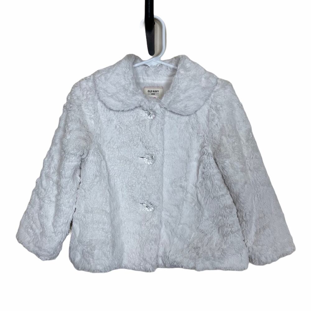 Old Navy Faux Fur Front Button Coat Ivory Size 2T